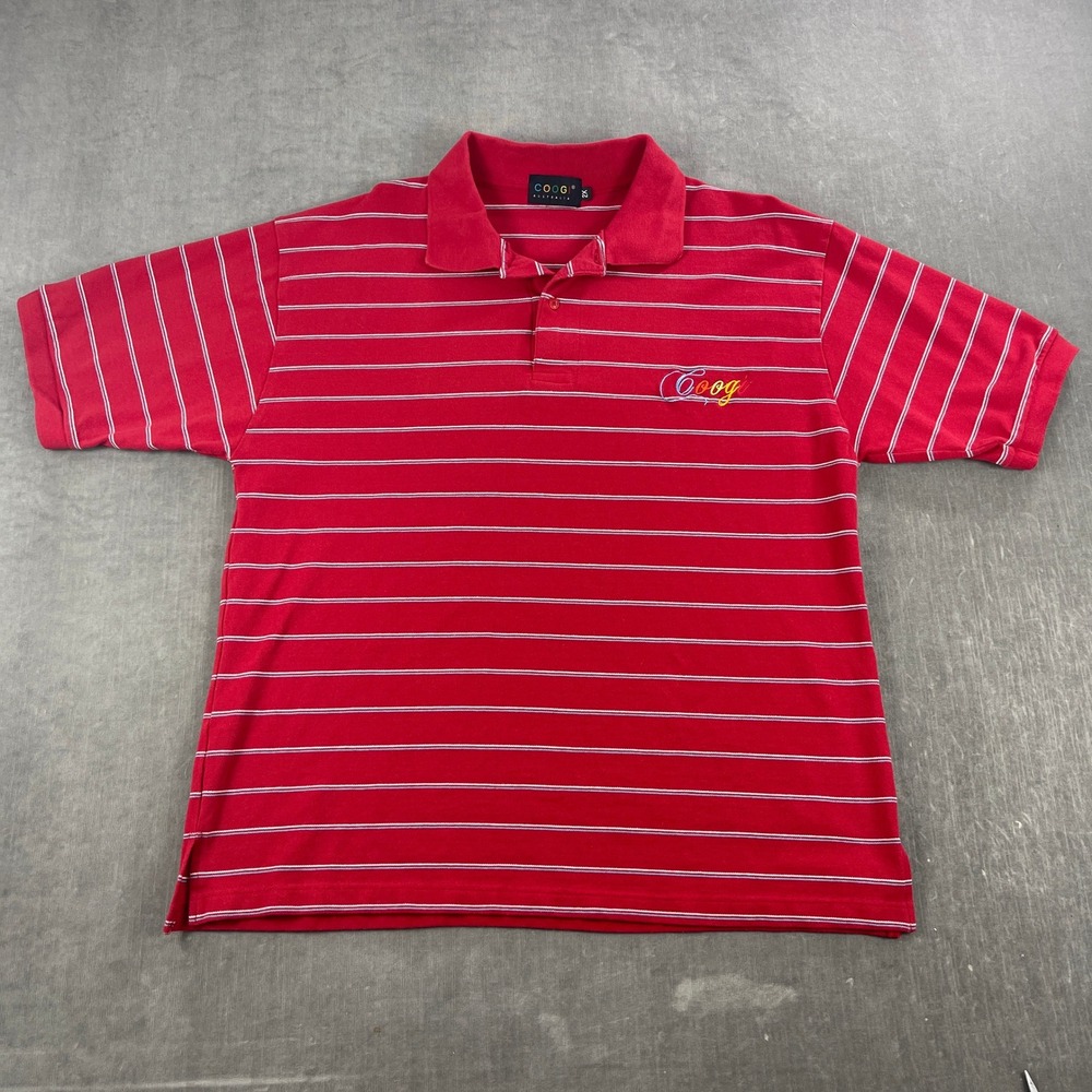 Coogi Mens 2XL Red Striped Polo Shirt‎ Embroidered Logo